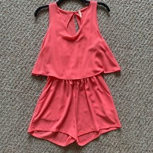 Coral Open Back Romper
